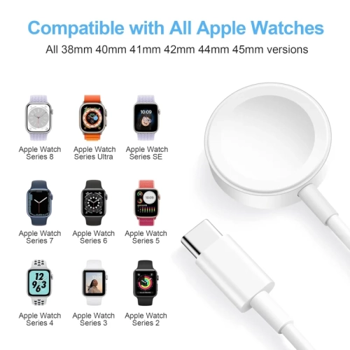 Chargeur rapide USB-C certifié MFI pour Apple Watch - Câble magnétique de 3FT m avec chargeur mural 20&nbsp;W pour les séries Ultra