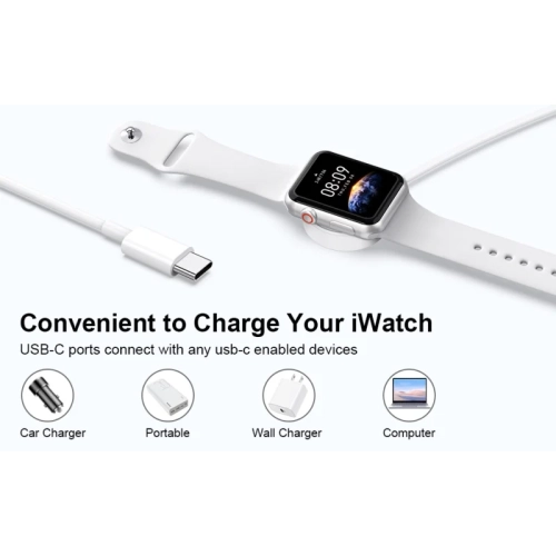Chargeur rapide USB-C certifié MFI pour Apple Watch - Câble magnétique de 3FT m avec chargeur mural 20&nbsp;W pour les séries Ultra