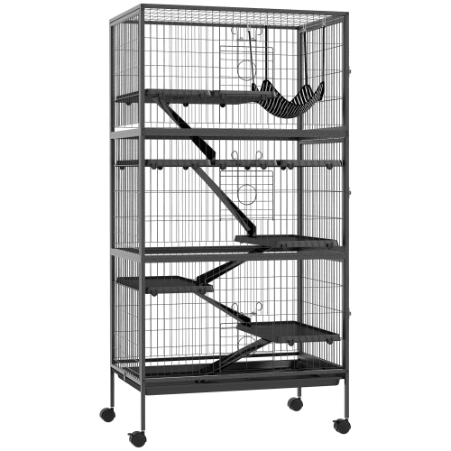 PawHut 6-Tier Rolling Small Animal Cage, Deluxe Rabbit Cage, Ferret Cage for Mink, Chinchilla, Kitten, Rabbit, Small Pet Play House with Hammock, Pla