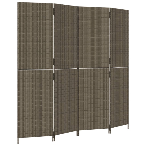 VIDAXL  Room Divider 4 Panels Poly Rattan In Grey