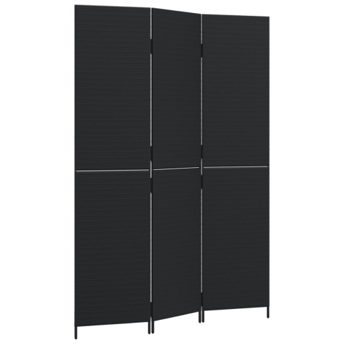 VIDAXL  Room Divider 3 Panels Poly Rattan In Black