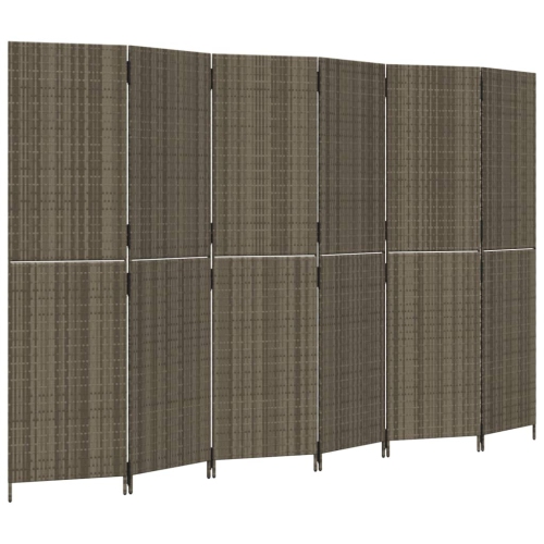 VIDAXL  Room Divider 6 Panels Poly Rattan In Grey