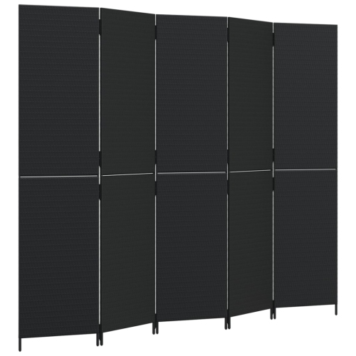 VIDAXL  Room Divider 5 Panels Poly Rattan In Black