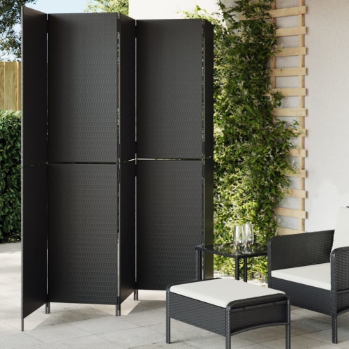 vidaXL Room Divider 5 Panels Black Poly Rattan