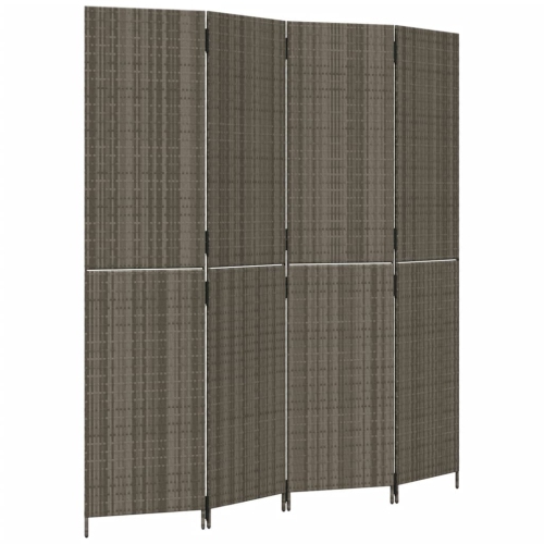 VIDAXL  Room Divider 4 Panels Poly Rattan In Grey