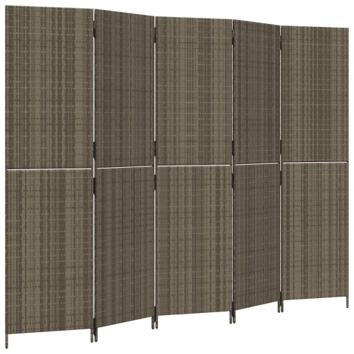 VIDAXL  Room Divider 5 Panels Poly Rattan In Grey