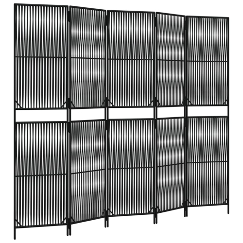 VIDAXL  Room Divider 5 Panels Poly Rattan In Black