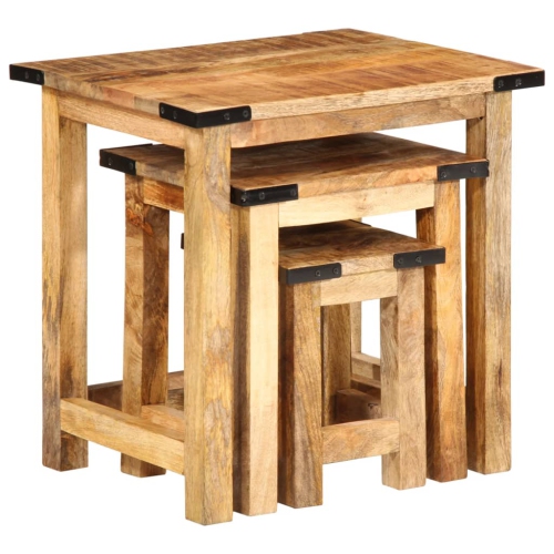Tables d'appoint gigognes vidaXL 3 pièces en bois massif rugueux Mangue