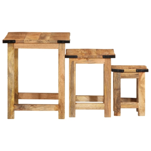 Tables d'appoint gigognes vidaXL 3 pièces en bois massif rugueux Mangue