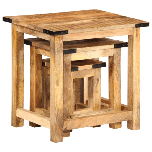 Tables d'appoint gigognes vidaXL 3 pièces en bois massif rugueux Mangue
