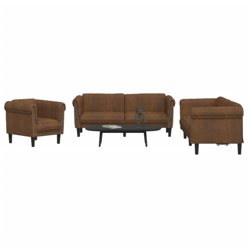 VIDAXL  3 Piece Sofa Set Brown Velvet