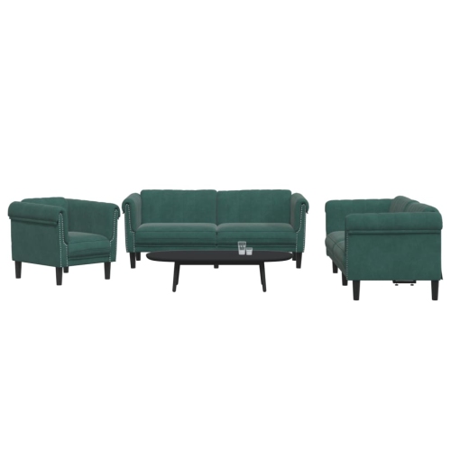 VIDAXL  3 Piece Sofa Set Dark Green Velvet