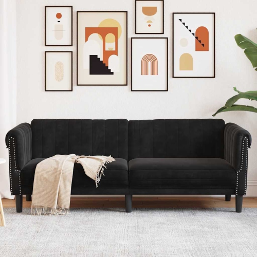 vidaXL Sofa 3-Seater Black Velvet