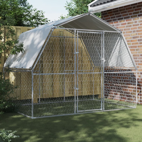 VIDAXL  Dog Cage With Roof And Door Galvanised Steel In Silver