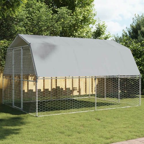 VIDAXL  Dog Cage With Roof And Door Galvanised Steel In Silver