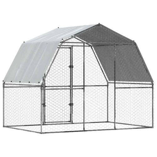 vidaXL Chicken Cage with Roof and Door Silver Galvanised Steel