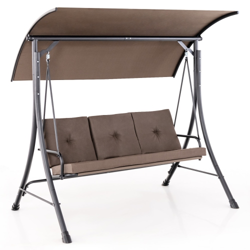 CoCostway – cadre en acier, 3 sièges, balancelle à auvent réglable, coussins rembourrés