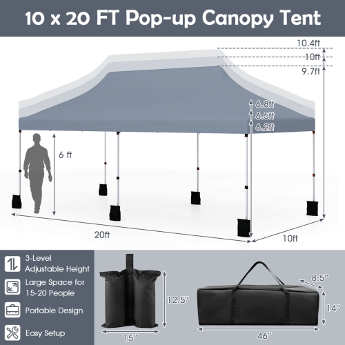 Costway 10 x 20 FT Pop-up Canopy UPF50+ Sun Protection Tent with Carrying Bag