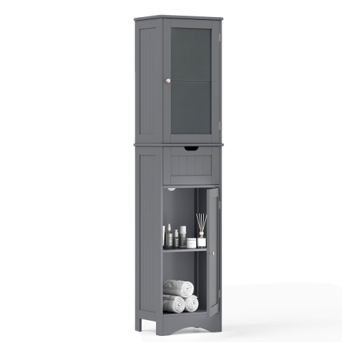 Costway Bathroom Tall Cabinet Freestanding Linen Tower with Doors & Drawer