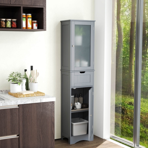 Costway Bathroom Tall Cabinet Freestanding Linen Tower with Doors & Drawer