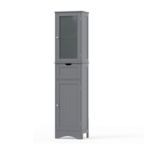Costway Bathroom Tall Cabinet Freestanding Linen Tower with Doors & Drawer