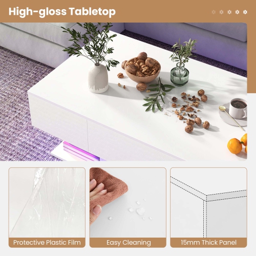 Costway LED Coffee Table with 2 Drawers 20-Color Dimmable LED Lights & Remote Control