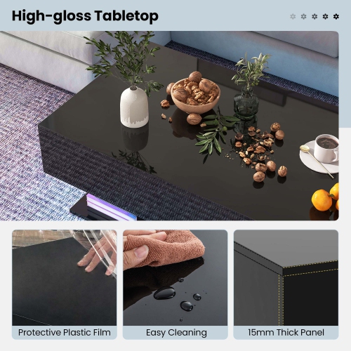 Costway LED Coffee Table with 2 Drawers 20-Color Dimmable LED Lights & Remote Control