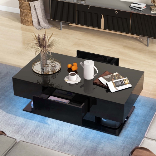 Costway LED Coffee Table with 2 Drawers 20-Color Dimmable LED Lights & Remote Control
