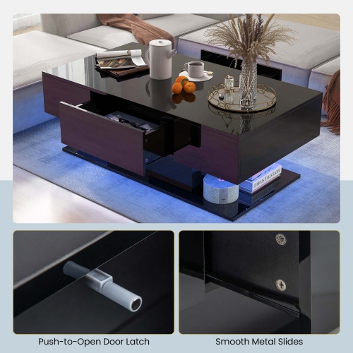 Costway LED Coffee Table with 2 Drawers 20-Color Dimmable LED Lights & Remote Control