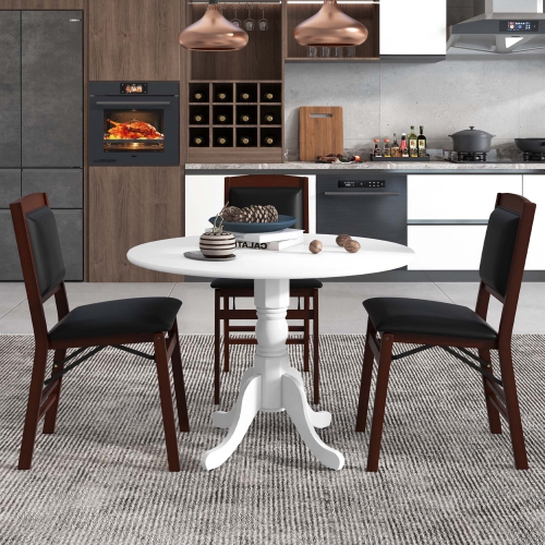 Costway Rustic Dining Table Wooden Dining Table with Round Tabletop & Curved Trestle Legs