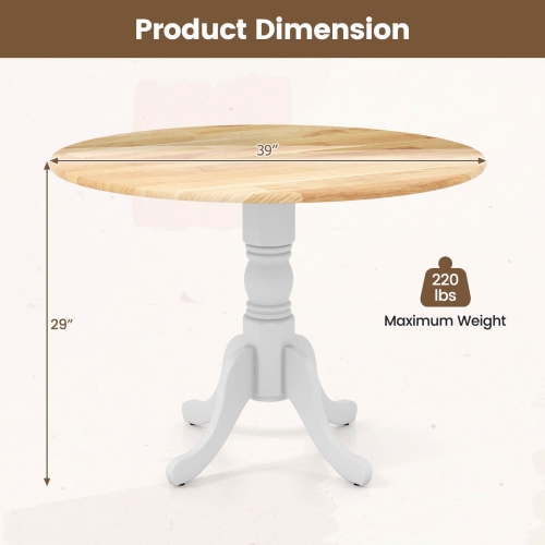 Costway Rustic Dining Table Wooden Dining Table with Round Tabletop & Curved Trestle Legs