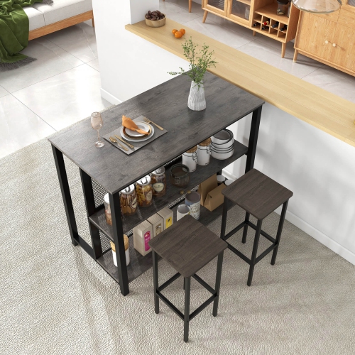 Costway 36" Tall 3-Tier Bar Table with Storage Metal Frame Adjustable Foot Pads