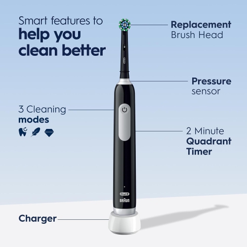 Brosse à dents électrique Pro 1000 d'Oral-B, noire, rechargeable et tête de brosse 1