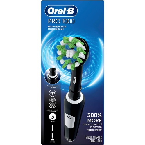 Brosse à dents électrique Pro 1000 d'Oral-B, noire, rechargeable et tête de brosse 1