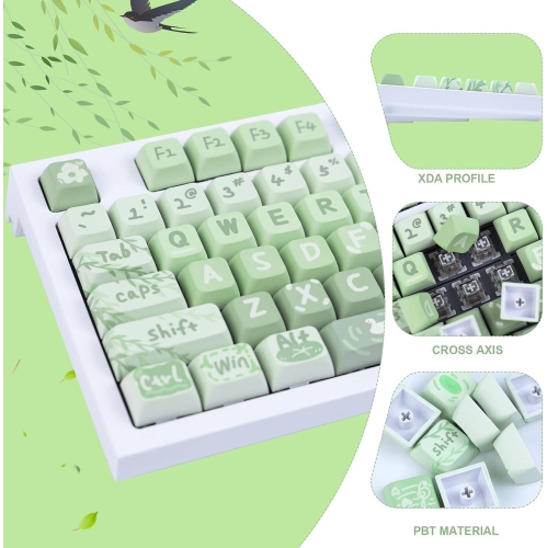 PBT Anime Keycaps 133 Keys, Matcha Green Keycaps Cute Keycaps XDA Profile Custom Keyboard Keycaps for 60/61/64/68/75/84/87/96/98/104/108 Mechanical