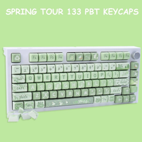 PBT Anime Keycaps 133 Keys, Matcha Green Keycaps Cute Keycaps XDA Profile Custom Keyboard Keycaps for 60/61/64/68/75/84/87/96/98/104/108 Mechanical