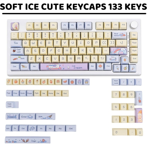 PBT Keycaps 133 Keys XDA Profile Dye-Sub Keycaps Cute Keycaps Set, fit for 61/64/68/84/87/96/98 Cherry Mx Switches ISO ANSI Layout Mechanical Keyboard