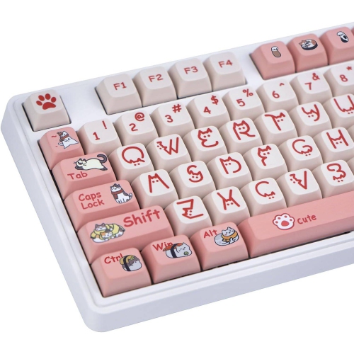 NONE Pbt Keycaps 131 Keys, Xda Profile Cute Keycaps Set, Cat Keycaps Dye Sublimation for 64/87/96/98/104/108 Ansi Layout Cherry Mx Switches Mechanical Keyboards