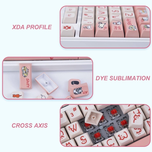 PBT Keycaps 131 Keys, XDA Profile Cute Keycaps Set, Cat Keycaps Dye Sublimation for 64/87/96/98/104/108 ANSI Layout Cherry MX Switches Mechanical