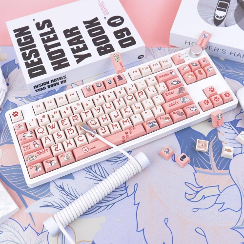 PBT Keycaps 131 Keys, XDA Profile Cute Keycaps Set, Cat Keycaps Dye Sublimation for 64/87/96/98/104/108 ANSI Layout Cherry MX Switches Mechanical