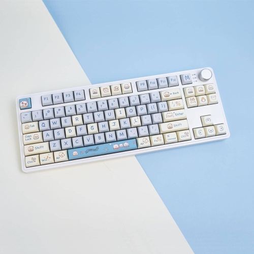 PBT Keycaps 149 Keys Blue Cat, XDA Profile Keycaps Set, Blue White Cartoon Keycaps Dye Sublimation for 64/87/96/98/104/108 ANSI Layout Cherry MX