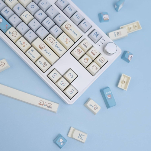 PBT Keycaps 149 Keys Blue Cat, XDA Profile Keycaps Set, Blue White Cartoon Keycaps Dye Sublimation for 64/87/96/98/104/108 ANSI Layout Cherry MX