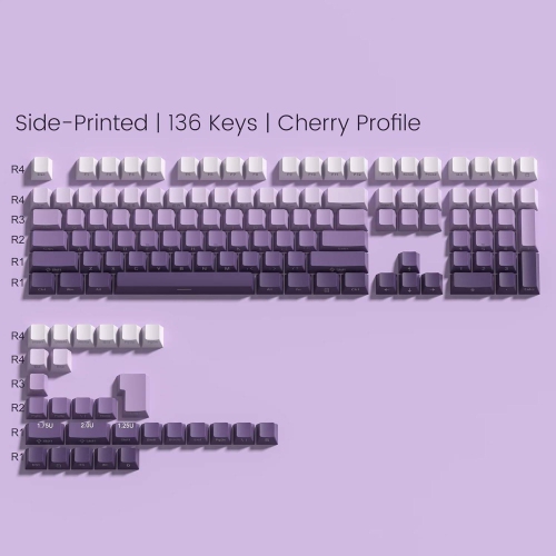 136 Keys Gradient Purple Keycaps, PBT Double Shot keycaps Cherry Profile Minimalist Retro Keycaps for Mechanical Gaming Keyboards