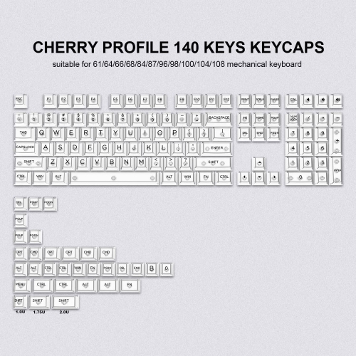 140 Keys Clear Keycaps Full Set, Transparent PC Material Keycaps for 60% 65% 75% 100% Cherry Gateron Mx Switches Mechanical Keyboard