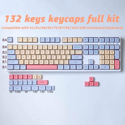 PBT Keycaps 132 Keys Marshmallow Keycaps, Dye-Sublimation Cute Keycaps XDA Profile Custom Keycaps for Cherry Gateron MX Switches Mechanical Keyboards