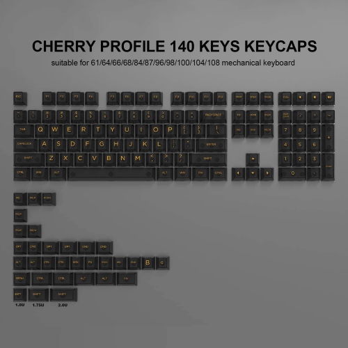 Black Clear Keycaps, Custom Cherry Profile Keycaps 140 Key Full Set,Transparent PC Material Keycaps for 60% 65% 75% 100% Cherry Gateron Mx Switches