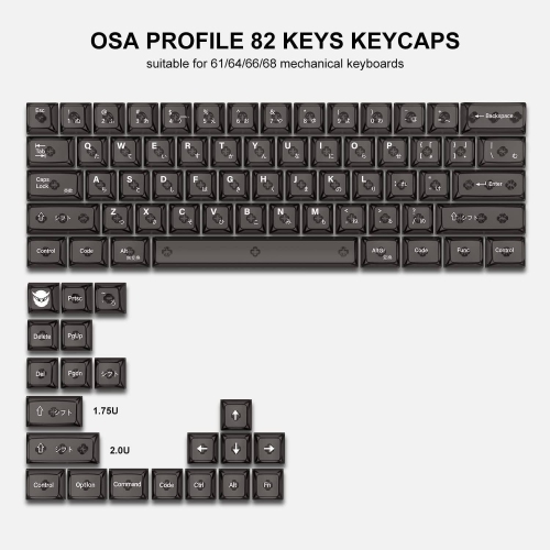 Black Clear Keycaps 60 Percent, 82 Keys Japanese Custom OSA Profile Keycaps,Keycaps for 61/64/66/68 Cherry Gateron Mx Switches Mechanical Keyboard