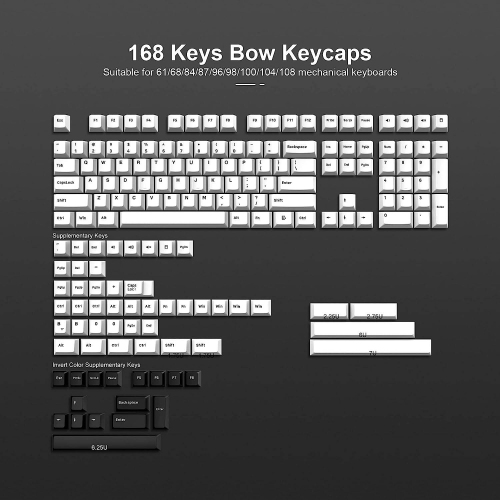 Bow Keycaps 168 Keys, Minimalist Style Black on White Keycaps, Double Shot PBT Custom Keycap Set, Cherry Profile Keyboard Keycaps for Mechanical
