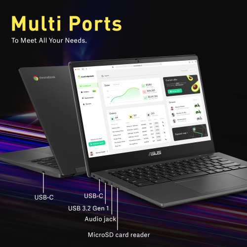 ASUS Chromebook CM1402 14" FHD Anti-glare Laptop, MediaTek Kompanio 520, 64GB eMMC, 4GB LPDDR4X, Chrome OS, Gravity Gray, 128GB Hotface USB Card