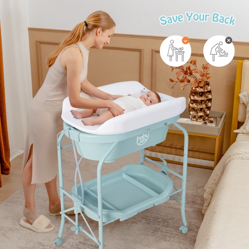 Table à langer avec baignoire repliable et station à couches portative avec roulettes de Babyjoy Baby